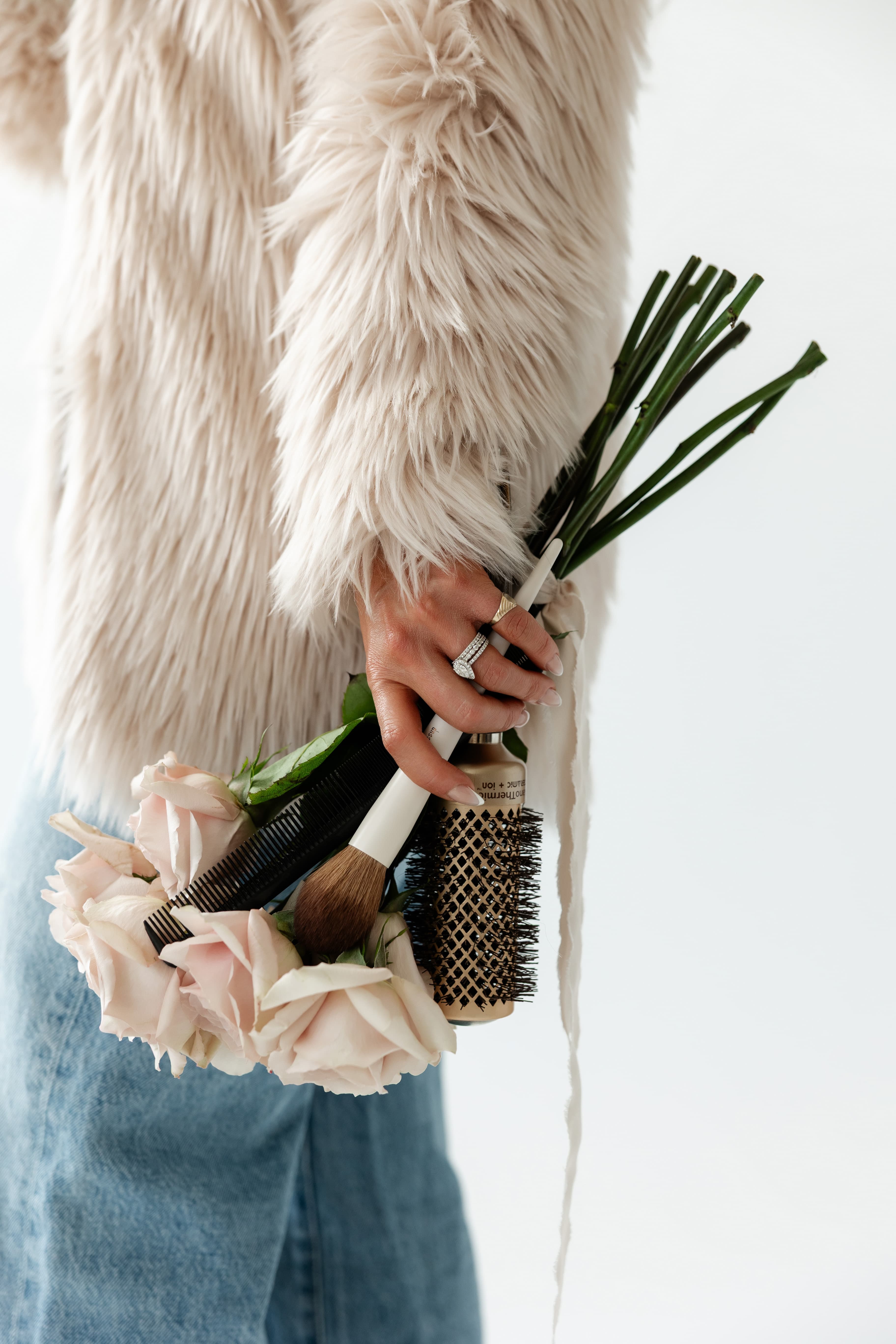 Bridal beauty tools with blush roses